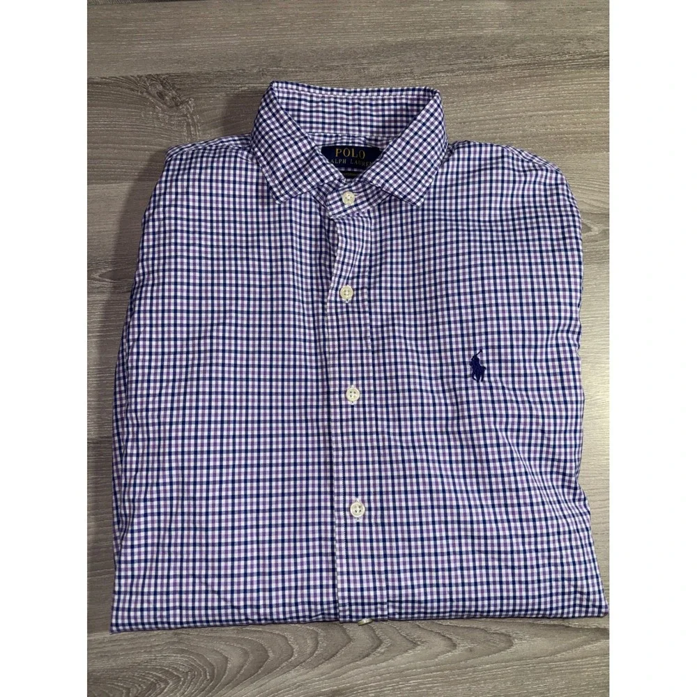 Polo Ralph Lauren Performance Shirt Mens M Purple Gingham Heritage Stretch Work
